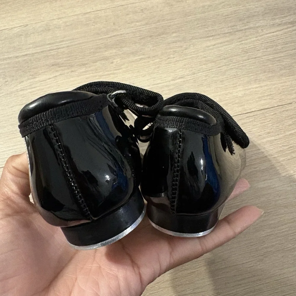 Danskin Girls Tap Dance Shoes Size 9 Black Silver Aluminum Plates